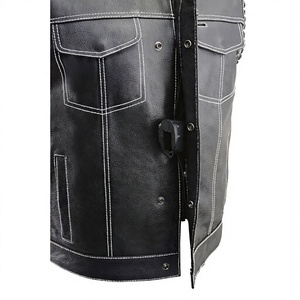 Gilet en cuir pour homme, col mandarin, respirant, style motard, avec poches, pour l'hiver - Product Image 5