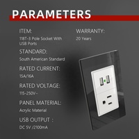 Prise murale électrique en acrylique de style moderne 250V 16A 3 pôles avec 2 ports USB et 2 prises