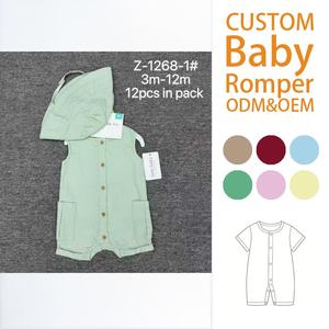 Conjunto de <span class=keywords><strong>Ropa</strong></span> de Bebé de 2 Piezas 100% Algodón, Mameluco con Botones + Gorro a Juego, Unisex, <span class=keywords><strong>Ropa</strong></span> de Verano para Bebés de 3 a 12 Meses - Product Image 1