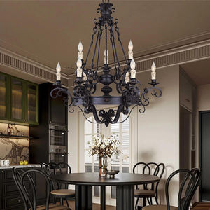 אמריקאי וילה חדר מדרגות גדול נברשת ברזל מנורת נר ברזל רטרו עליית גג תלייה ארוכה נברשת - Product Image 2