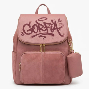 Mochila de gran capacidad para mujer con bolsillo frontal con cremallera, bolsa de viaje informal rosa para compras - Product Image 4