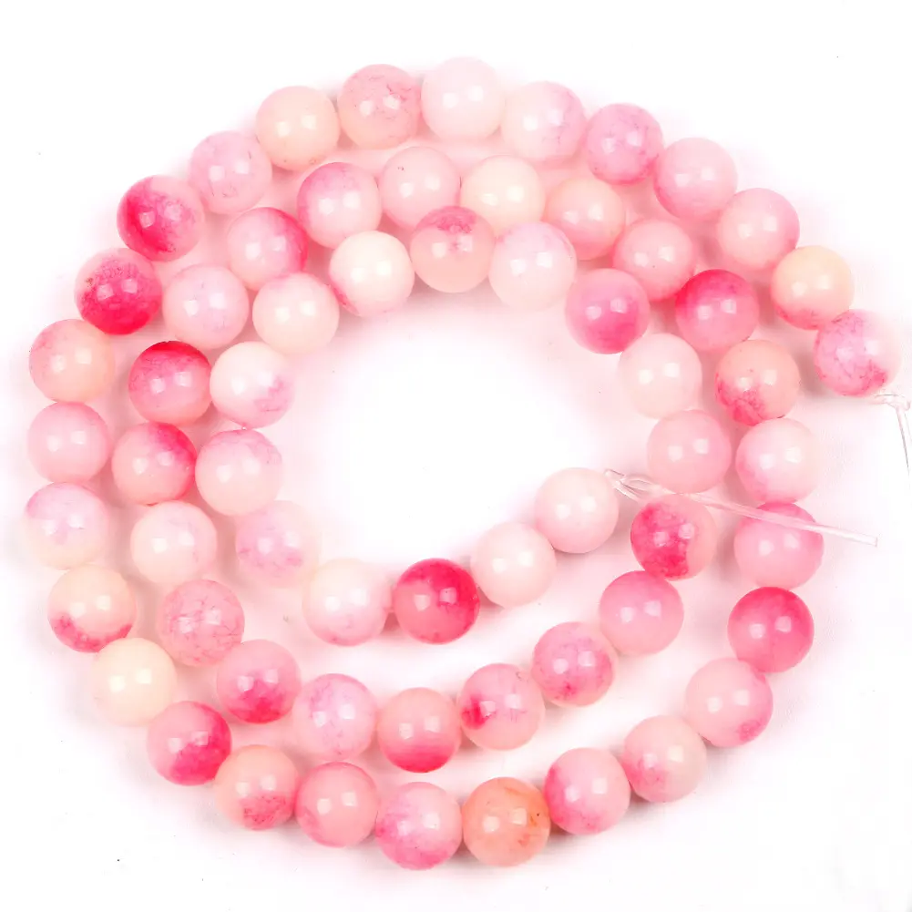 Natural pink white Crystal Stone High Quality Gemstone Loose Round Beads for Jewelry Making semi-finished bracelet necklace