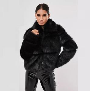 Cappotto Invernale da <span class=keywords><strong>Donna</strong></span> in Lana, Nuovo Stile di Fabbrica, <span class=keywords><strong>Giacca</strong></span> Bomber Corta <span class=keywords><strong>Nera</strong></span> in Ecopelliccia con Motivo a Quadri, Capispalla Effetto Procione - Product Image 2