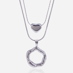 Collar con colgante de corazón de acero de titanio, cadena de acero inoxidable, diseño geométrico para mujer, regalo de joyería - Product Image 1