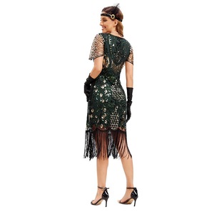 1920s Gatsby V-Neck Evening Dress With <b>Sequined</b> Tassels Short Sleeves Vintage Sheath Style For Party Prom - Product Image 4
