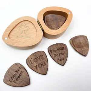 Caja de madera con forma de corazón para guitarra, estuche de almacenamiento, organizador de púas, soporte de púas para guitarras y músico