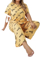 Ensemble de pyjamas pour femmes grandes tailles 5XL, imprimé amour, vêtements de nuit doux pour femmes, manches courtes, pantalon long, vêtements de maison, pyjama pour femmes corpulentes