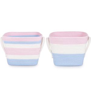 <span class=keywords><strong>Cesta</strong></span> <span class=keywords><strong>de</strong></span> Almacenamiento <span class=keywords><strong>de</strong></span> Cuerda <span class=keywords><strong>de</strong></span> Algodón a Rayas Rosa y Azul, Tamaño Mediano, con Asas Laterales, para Guardar Juguetes, Organización <span class=keywords><strong>de</strong></span> Armarios, Habitación Infantil - Product Image 1