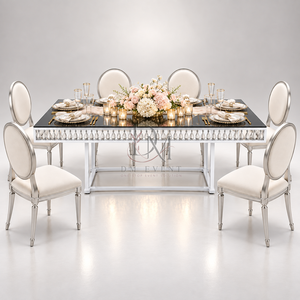 Premium Stainless Steel Banquet <b>Table</b> Black Glass Top Crystal Trim Silver Frame Event Rental Wholesale Supplier - Product Image 3