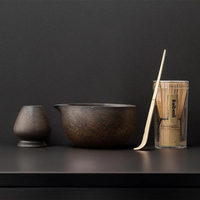 Nouveau Coffret Cadeau Japonais Matcha Fouet et Bols Personnalisables Logo Bol Matcha en Céramique Noir Mat Blanc avec Bec Verseur