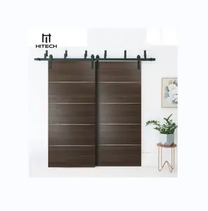 Hitech Modern American Walnut Veneer Flush Design Interior Sliding Double Entry Barn Doors