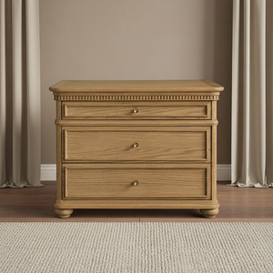 Mesita de Noche Moderna de Lujo MYHOME de Madera Maciza de Roble con 3 Cajones, Mueble de Almacenamiento Duradero Hecho a Mano para Dormitorio - Product Image 1