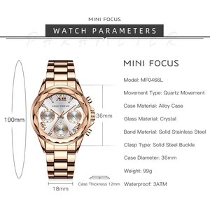 <span class=keywords><strong>MINI</strong></span> <span class=keywords><strong>FOCUS</strong></span> MF0466L <span class=keywords><strong>Relojes</strong></span> de cuarzo con cronógrafo de gama alta con correa de acero inoxidable para <span class=keywords><strong>mujer</strong></span> con reloj impermeable de 3 ATM para hombre - Product Image 4