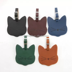 Promotional Colorful Blank Support Custom Logo Leather Smart Cute <b>Cat</b> Shape Luggage Tag with Wire - Product Image 1