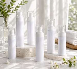 Nuovo Design Confezione Cosmetica Flacone in <span class=keywords><strong>Plastica</strong></span> con Pompa per Crema Solare 50 80 100 120 150ml Contenitore Spray Lusso Bianco per Profumi - Product Image 4