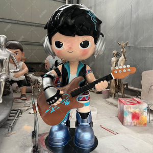 Escultura de Niño de Dibujos Animados en Fibra de Vidrio, Figura Decorativa para Exteriores con Soporte para Suelo, Estatua de Juguete Musical con Guitarra - Product Image 4