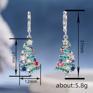 Orecchini Pendenti a Spirale con Albero di Natale e Zirconi Colorati per Donne, Gioielli Festivi per le Vacanze - Product Image 5
