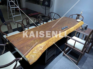 Table à manger en noyer massif, plateau en bois naturel brut, mobilier pour restaurant et hôtel, plateau en bois massif naturel d'une seule pièce M - Product Image 4