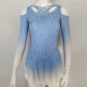 Competitive clothing skating dress figure skating dress blue shiny skirt for girl and woman ice skating costume