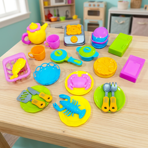 <b>Plastic</b> Medium Tableware Kitchen Play Set Toy for Kids 2-4 Years Old Pretend Cooking <b>Mesh</b> Bag Packed - Product Image 3