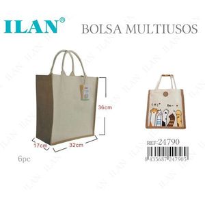 Bolsa de Lona Multiusos Ilan 17x32x36 Cm, Impresa, Ecológica, Para Compras y Almacenamiento - Product Image 1