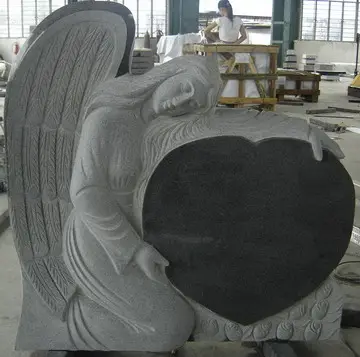 China Supplier Large Usa Black Red Custom Angel Granite Marble Monuments Tombstone Headstones with Heart