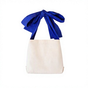 Premium Quality Canvas Shopping <b>Bag</b> With Blue Ribbon Handle <b>Medium</b> <b>Size</b> Daily Use Handled Shopping <b>Bag</b> - Product Image 2