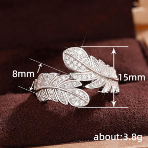 Anillo de Plata Q323 con Diamantes, Diseño Romántico de Hoja, Corte Brillante Redondo, Diamantes Naturales, Uso Diario, Color G - Product Image 5