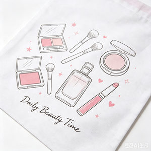 Cotton Drawstring <b>Cosmetic</b> Pouch Cartoon Print Makeup <b>Storage</b> Bag Ribbon Closure Travel Makeup Organizer for Beauty Accessories - Product Image 3