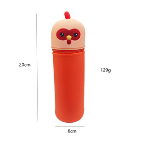 Estuche de silicona para lápices con cierre de cremallera para escuelas, oficinas, diseño de impresión digital, soporte de papelería estilo animal de dibujos animados - Product Image 3