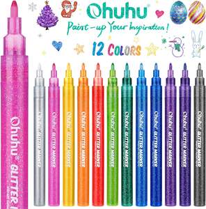 ओहुहू ग्लिटर मार्कर्स पेन: 12 ग्लिटर रंग धातु शिमर मार्कर ठीक टिप पानी आधारित स्याही - Product Image 4