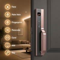 Serrure Intelligente Moderne Vertexis avec Déverrouillage Facial 3D et Empreinte Digitale, Interphone Vidéo HD, Conception Anti-Espionnage, Contrôle via Application Tuya, Wood Cloud