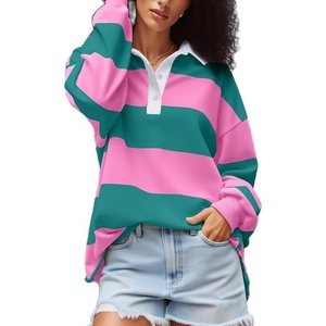 Maglietta Rugby Oversize a Righe Personalizzata per <span class=keywords><strong>Donna</strong></span>, Alta Qualità, Bicolore, Stile Vintage, <span class=keywords><strong>Manica</strong></span> <span class=keywords><strong>Lunga</strong></span> - Product Image 5