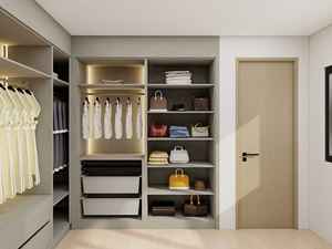 Armoire complète de luxe en bois, armoire principale avec tiroirs, panneaux de particules mélaminés, armoire de chambre à coucher avec porte en verre - Product Image 5