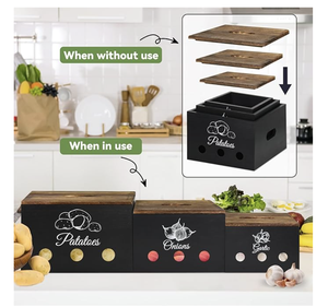 Set <span class=keywords><strong>2</strong></span> istifleme ahşap saklama kutuları mutfak sebze meyve organizasyonu için bambu kapak içecek için dayanıklı enjeksiyon tekniği - Product Image 4