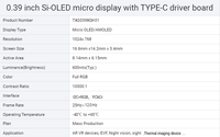 Layar Mikro AMOLED XGA 1024x768 0,39 Inci untuk Sistem Near Eye, AR HMD, Perangkat Pencitraan Termal, Teropong
