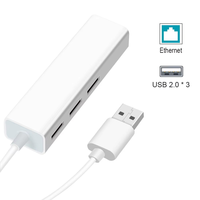 Adaptador USB 2,0 a Ethernet con 3 puertos USB 2,0 HUB RJ45 Tarjeta de red Lan RTL8152 Compatible con Mac IOS Android PC