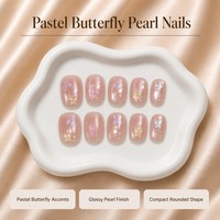 Fournisseurs de faux ongles à presser T1883 Kaixin Factory, finition acrylique brillante nacrée, forme carrée, accents papillon pastel français pour nail art