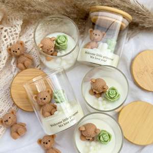 Bougies ours en peluche LANJO avec cactus – Vente en gros, cadeaux de baby shower, bougies florales en pot mignonnes pour invités, souvenirs, cadeaux d'anniversaire - Product Image 1