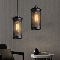 Luminaire suspendu en fil métallique cylindrique noir de style industriel américain pour entrée et escalier