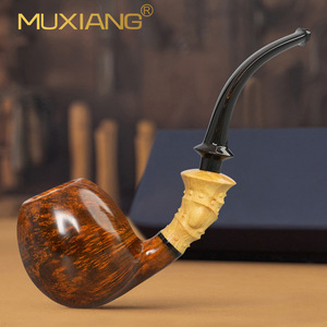 Muxiang Wooden Tobacco Pipe Bent Type Hand Carved With Filter For Men - Product Image 1