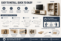 Console multimédia en verre à LED avec panneau en bois rainuré bicolore personnalisé et rangement mural pour téléviseur pour salon
