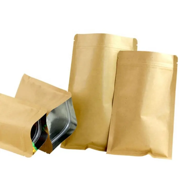 Aluminum Foil Laminated Three Side Sealing Brown Kraft Paper Packing Bag kraft paper bags lined aluminum foil