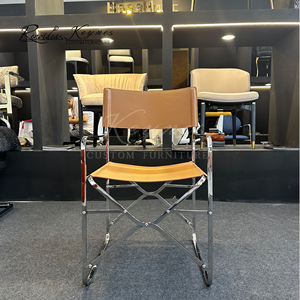 Keynes <b>Foldable</b> Saddle Leather <b>Dining</b> <b>Chair</b> Chrome Metal Frame Bauhaus Style Leisure Armchair for Restaurant Cafe Home Office - Product Image 4