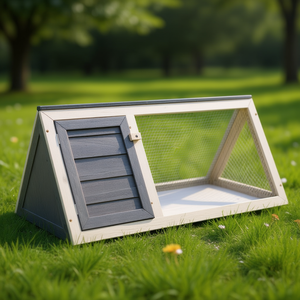 Jaula para Conejos de Madera Gris, Forma Triangular, Capacidad de 25 Lb, para Animales Pequeños, Uso en Interiores, Estilo Simple, Casa para Mascotas - Product Image 2