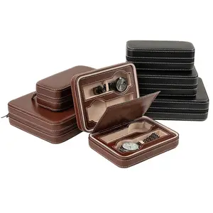 Großhandel tragbare PU Leder Reiß verschluss Uhren tasche Schmuck Aufbewahrung sbox 2 4 8 Slots Soft Suede Surface Watch Verpackungs box