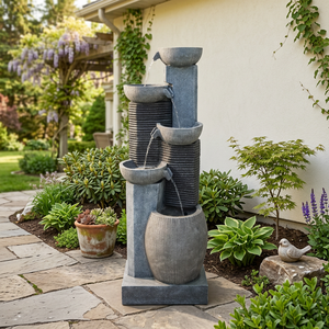 Décoration de cascade en colonne d'<span class=keywords><strong>imitation</strong></span> de <span class=keywords><strong>pierre</strong></span>, <span class=keywords><strong>fontaine</strong></span> autoportante en polyrésine illuminée pour jardin extérieur - Product Image 4