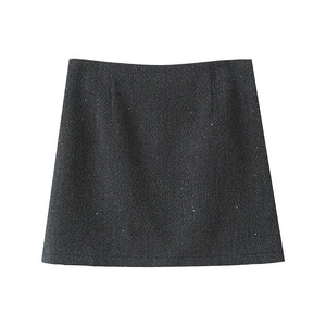 มิว ซีรีส์พลัสไซส์กระโปรงทรงเอสำหรับผู้หญิง สีเทากาแล็กซี่ สีทึบ เอวสูง ผ้าผสมขนสัตว์ สำหรับฤดูใบไม้ร่วงและฤดูหนาว - Product Image 1