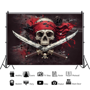<span class=keywords><strong>Pirate</strong></span> crâne bannière Halloween horreur crâne capitaine <span class=keywords><strong>fond</strong></span>, pas d'électricité nécessaire général adapté pour les fêtes et les événements thématiques - Product Image 3