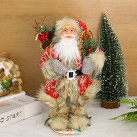 Weihnachtsmann-Figur, Stehende Pose, Fleece-Robe mit Laternendesign, Schaufenster-Dekoration